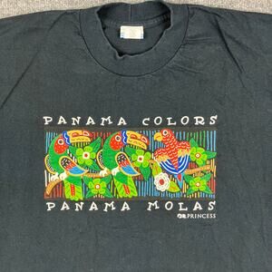 Princess T-Shirt Mens Size XL Black Panama Colors Parrot Graphic Travel Tee